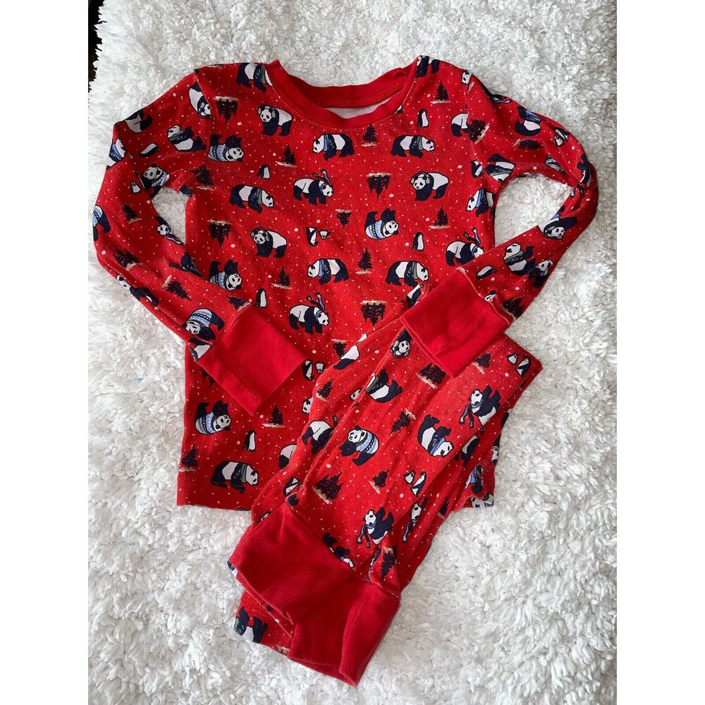 Amazon Essentials Kids Sz. 4 Red Holiday Panda Pj Set. Adorable, Fun